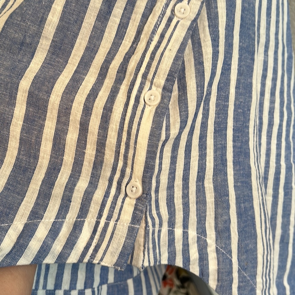 Sleeveless linen blouse white & blue striped blouse buttons on both sides -XL/TG - Picture 5 of 10